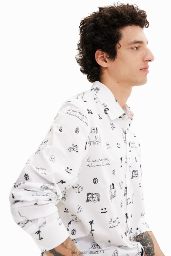 Desigual hombres camisa de gasa bordada VZ26R01657 ropa