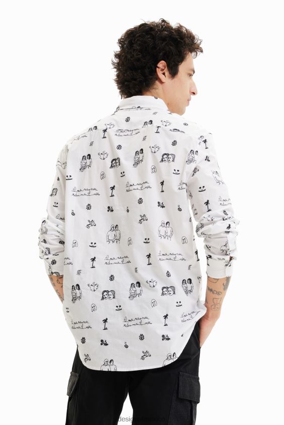 Desigual hombres camisa de gasa bordada VZ26R01657 ropa