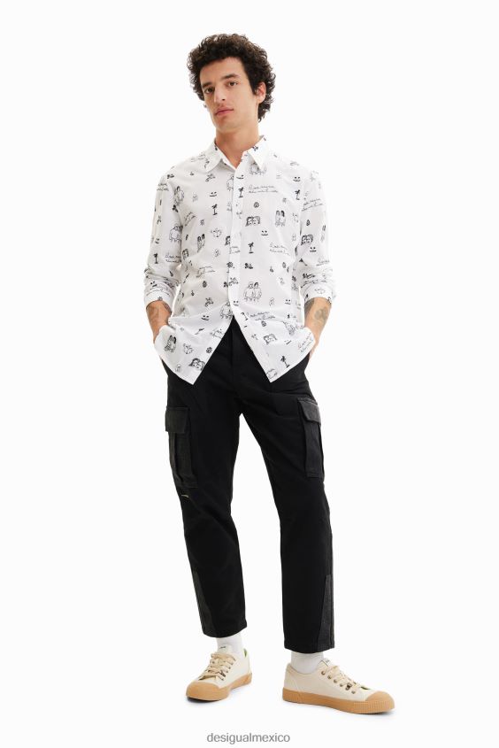 Desigual hombres camisa de gasa bordada VZ26R01657 ropa
