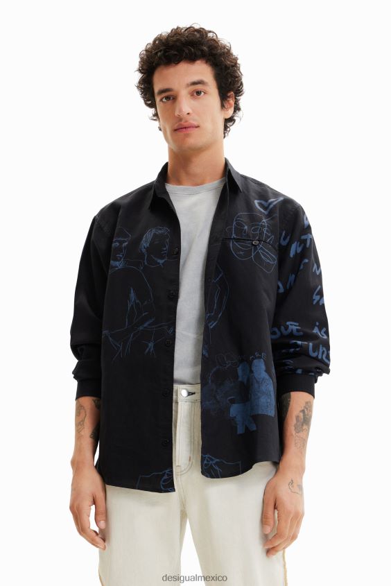 Desigual hombres camisa de lino con ilustración VZ26R01579 ropa