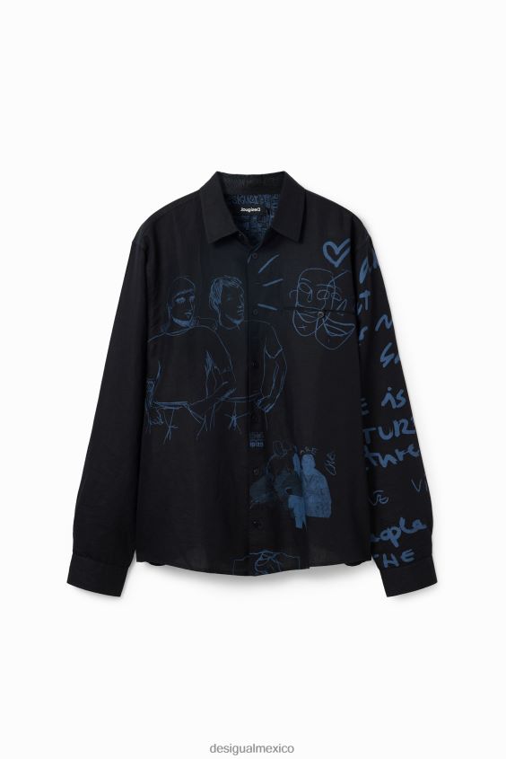 Desigual hombres camisa de lino con ilustración VZ26R01579 ropa
