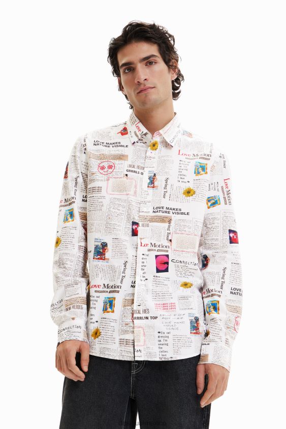 Desigual hombres camisa de periódico de manga larga VZ26R01539 ropa
