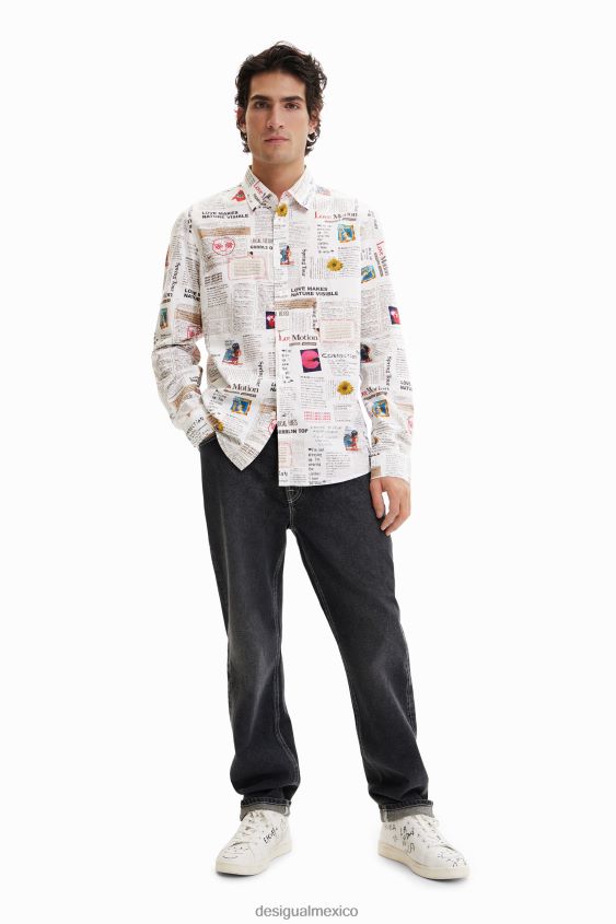 Desigual hombres camisa de periódico de manga larga VZ26R01539 ropa
