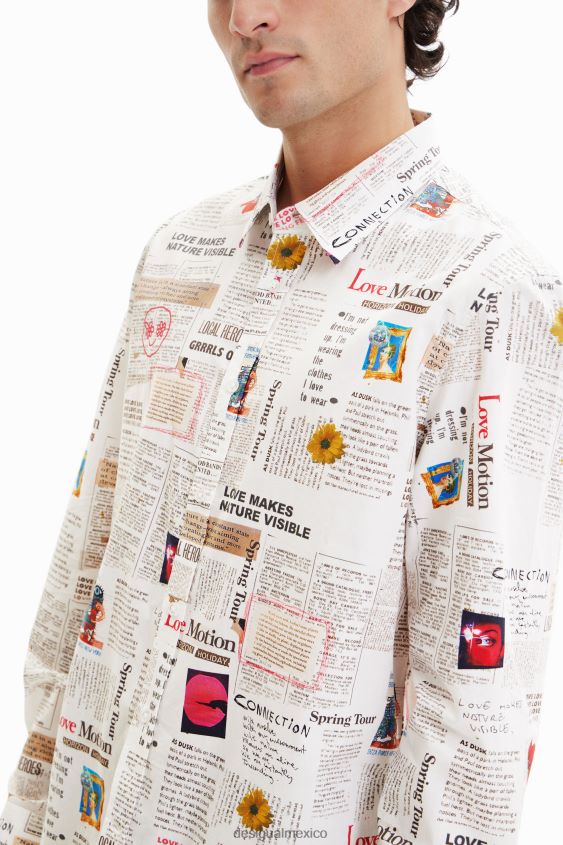 Desigual hombres camisa de periódico de manga larga VZ26R01539 ropa