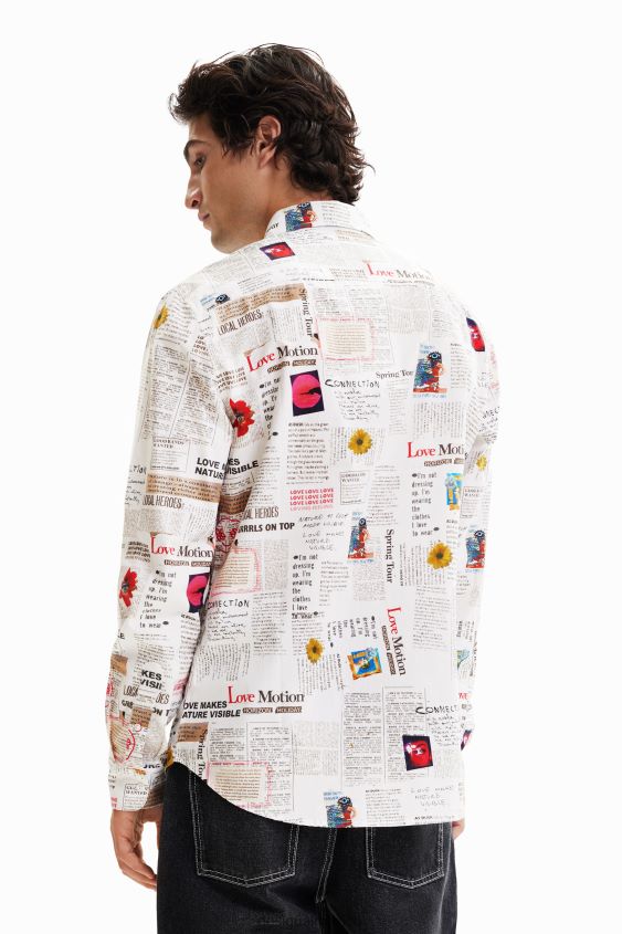 Desigual hombres camisa de periódico de manga larga VZ26R01539 ropa