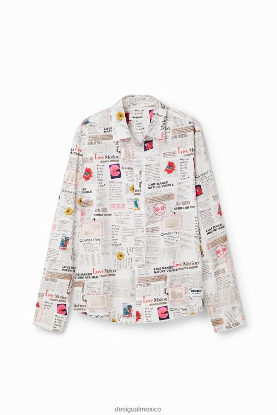 Desigual hombres camisa de periódico de manga larga VZ26R01539 ropa