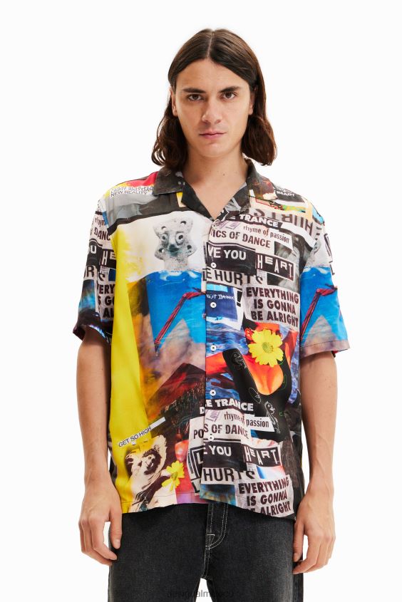 Desigual hombres camisa de periódico resort VZ26R01553 ropa
