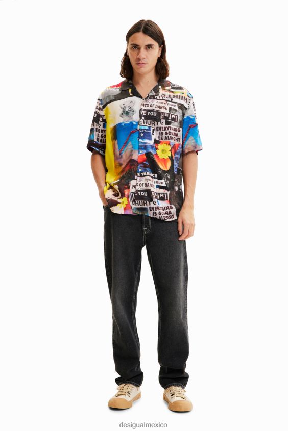 Desigual hombres camisa de periódico resort VZ26R01553 ropa
