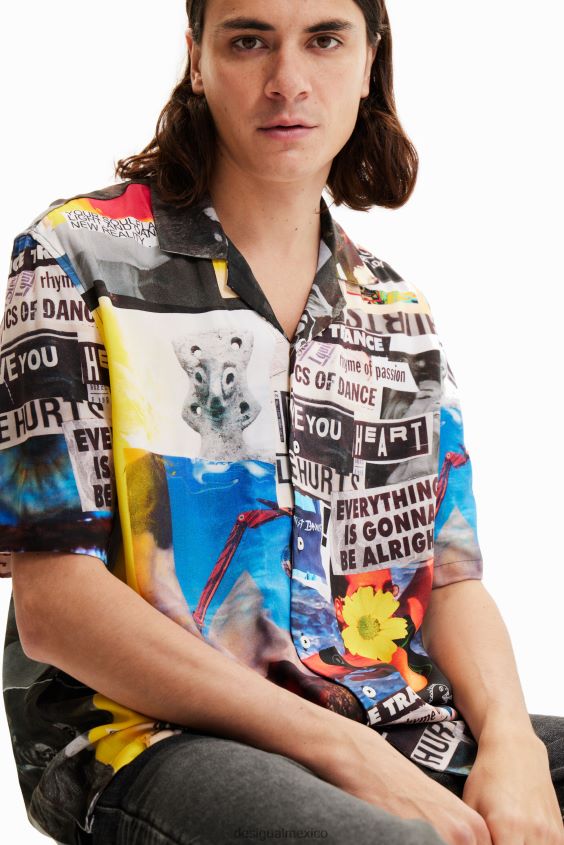 Desigual hombres camisa de periódico resort VZ26R01553 ropa