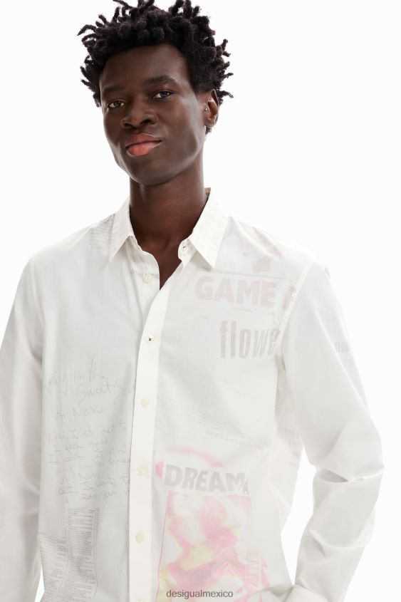 Desigual hombres camisa de popelina tipo periódico VZ26R01659 ropa
