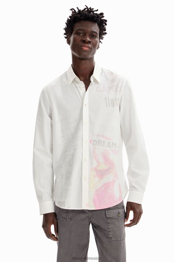 Desigual hombres camisa de popelina tipo periódico VZ26R01659 ropa