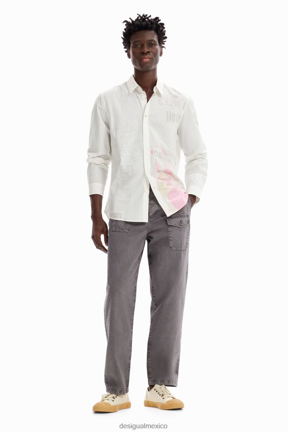 Desigual hombres camisa de popelina tipo periódico VZ26R01659 ropa