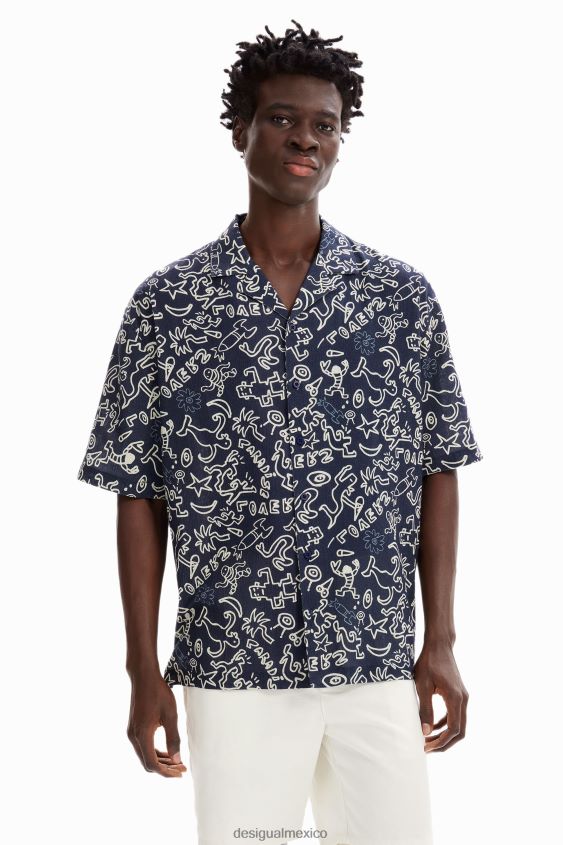 Desigual hombres camisa de resort de ilustración VZ26R01605 ropa
