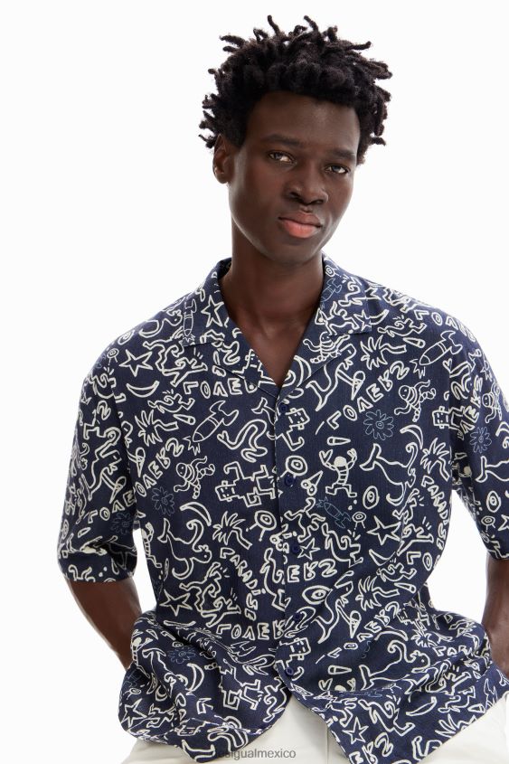 Desigual hombres camisa de resort de ilustración VZ26R01605 ropa
