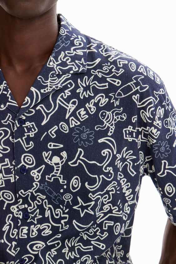 Desigual hombres camisa de resort de ilustración VZ26R01605 ropa