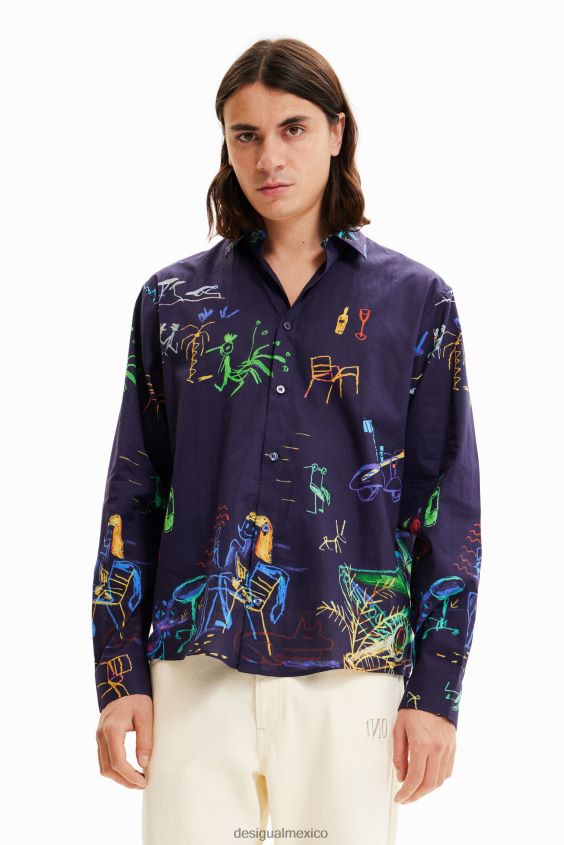 Desigual hombres camisa manga larga con ilustración VZ26R01526 ropa