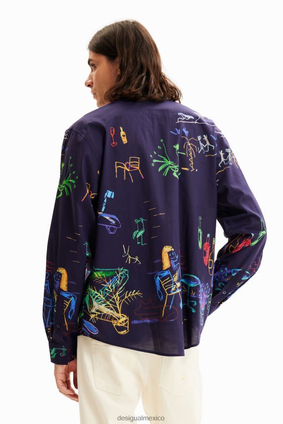 Desigual hombres camisa manga larga con ilustración VZ26R01526 ropa