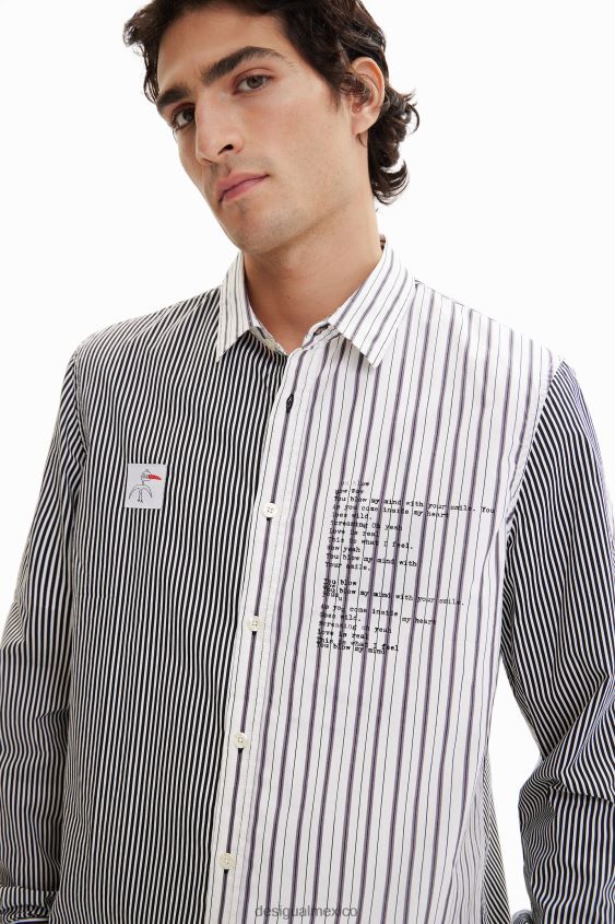 Desigual hombres camisa mitad y mitad rayas VZ26R01651 ropa