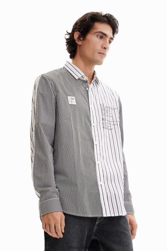 Desigual hombres camisa mitad y mitad rayas VZ26R01651 ropa
