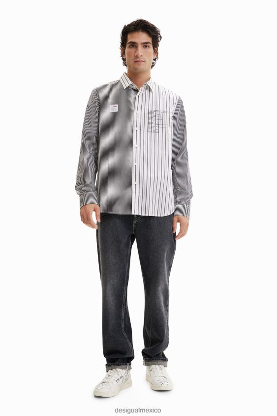 Desigual hombres camisa mitad y mitad rayas VZ26R01651 ropa