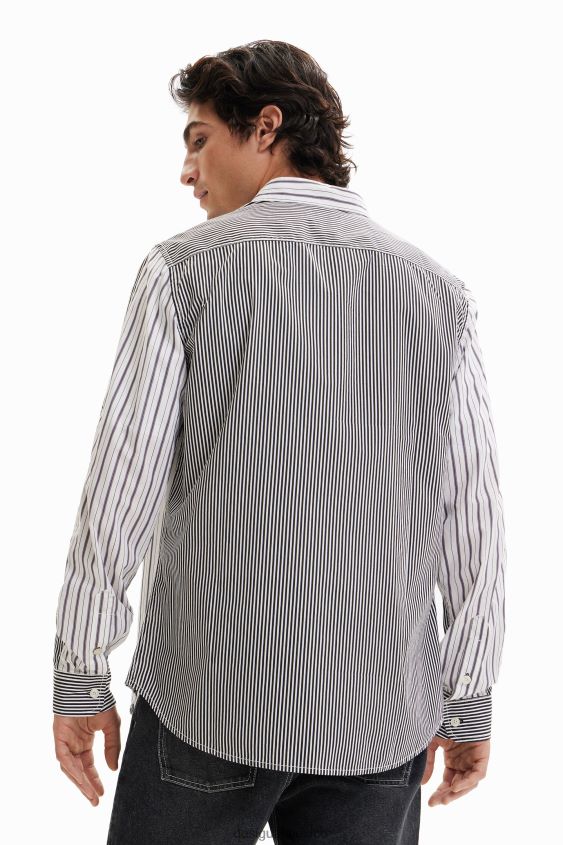 Desigual hombres camisa mitad y mitad rayas VZ26R01651 ropa