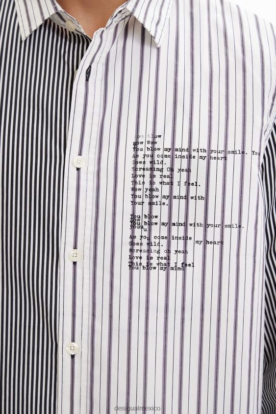 Desigual hombres camisa mitad y mitad rayas VZ26R01651 ropa