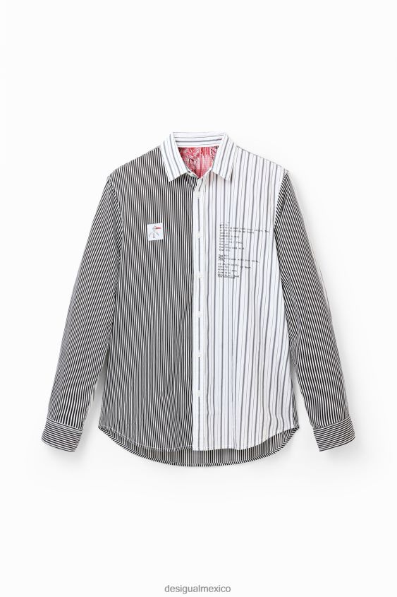 Desigual hombres camisa mitad y mitad rayas VZ26R01651 ropa