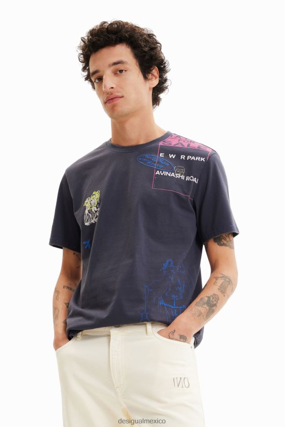 Desigual hombres camiseta artística bordada VZ26R01554 ropa