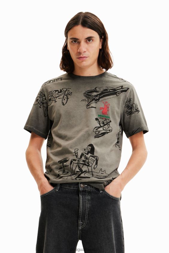 Desigual hombres camiseta con ilustración tejido lavado VZ26R01571 ropa