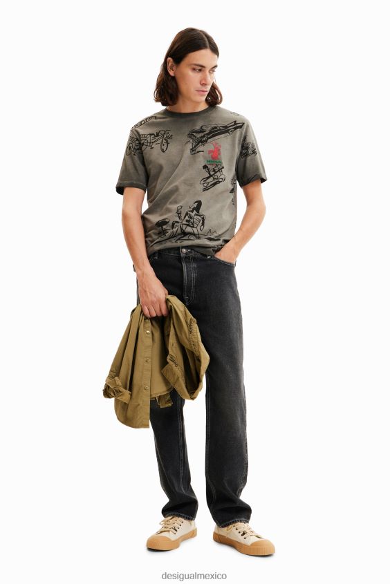 Desigual hombres camiseta con ilustración tejido lavado VZ26R01571 ropa