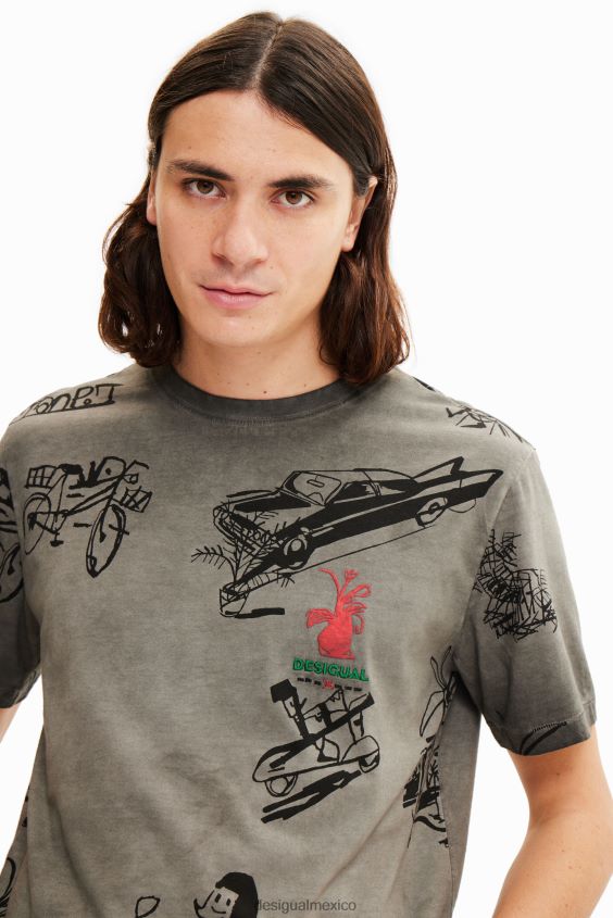 Desigual hombres camiseta con ilustración tejido lavado VZ26R01571 ropa