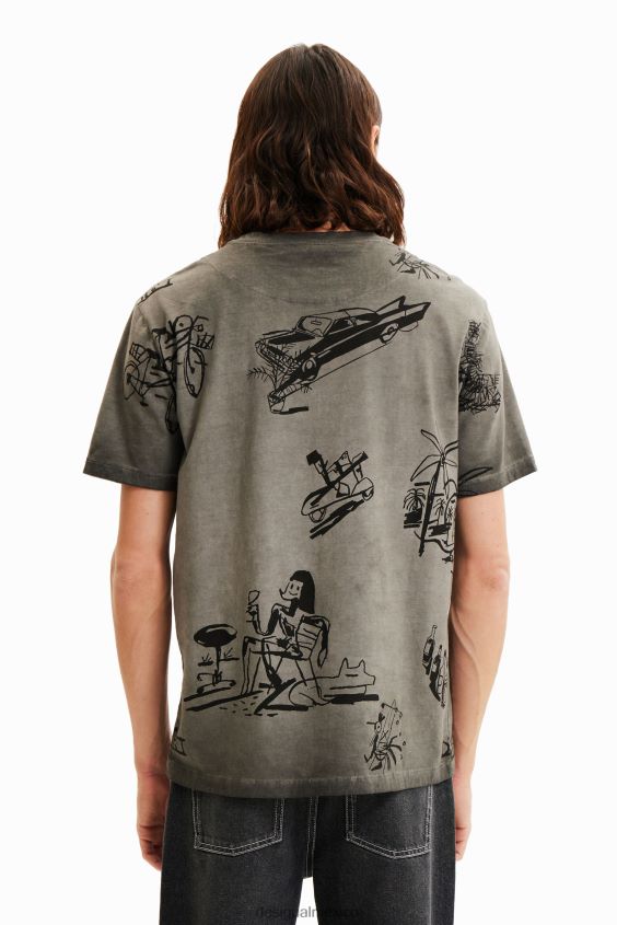 Desigual hombres camiseta con ilustración tejido lavado VZ26R01571 ropa