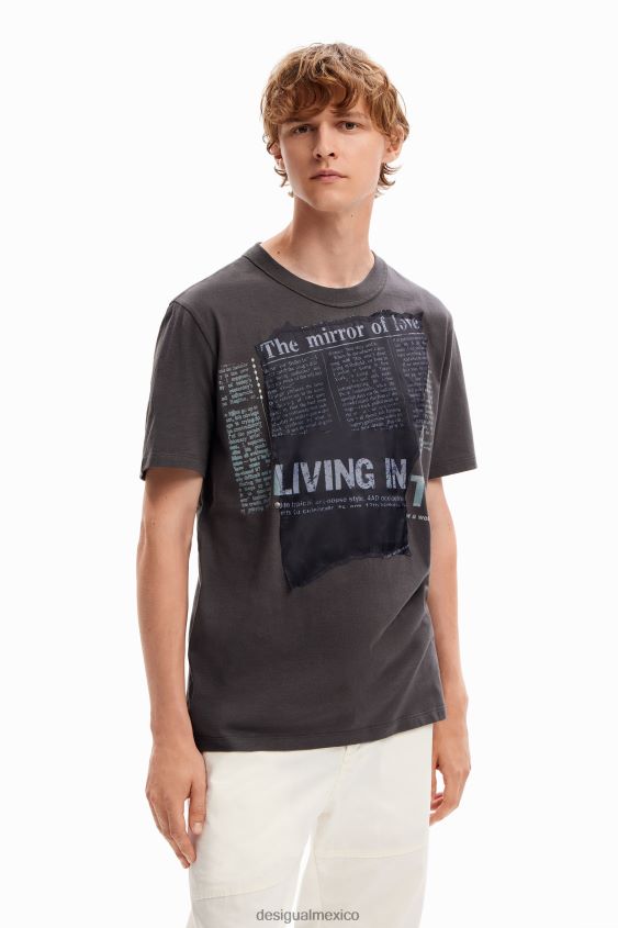 Desigual hombres camiseta con parche de periódico VZ26R01664 ropa