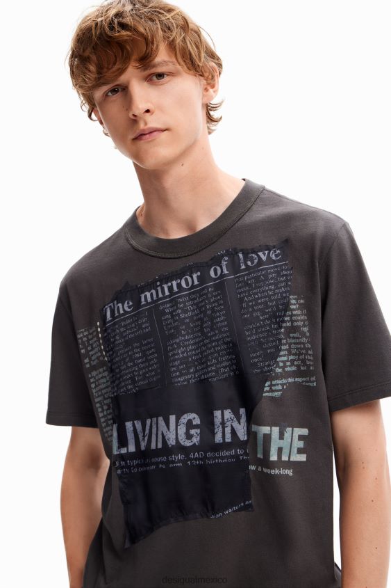 Desigual hombres camiseta con parche de periódico VZ26R01664 ropa