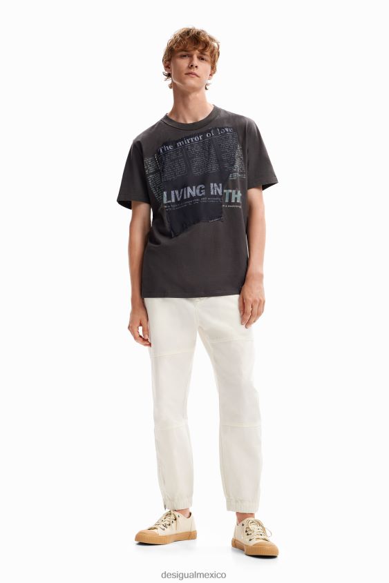 Desigual hombres camiseta con parche de periódico VZ26R01664 ropa