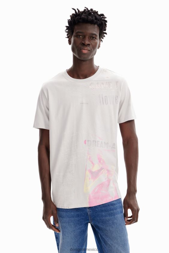 Desigual hombres camiseta de algodón con periódico VZ26R01630 ropa