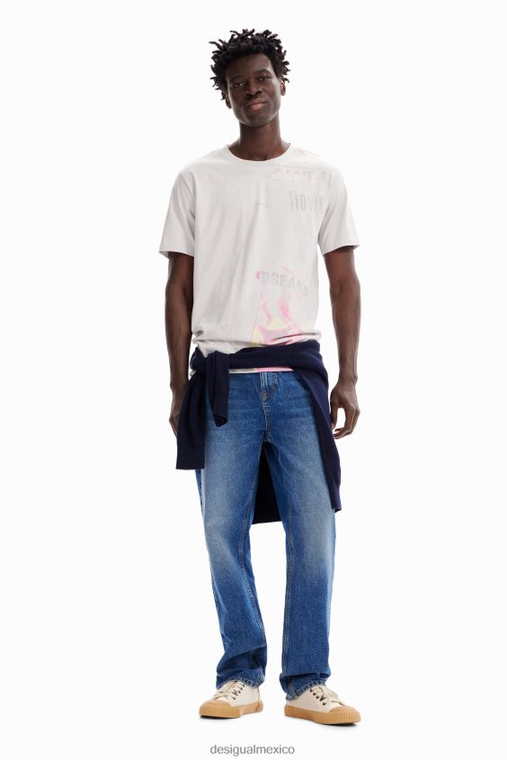 Desigual hombres camiseta de algodón con periódico VZ26R01630 ropa