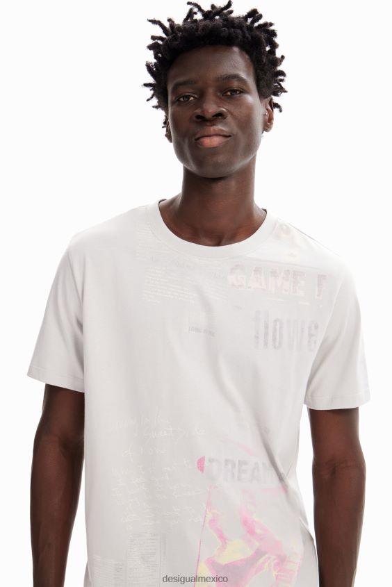 Desigual hombres camiseta de algodón con periódico VZ26R01630 ropa