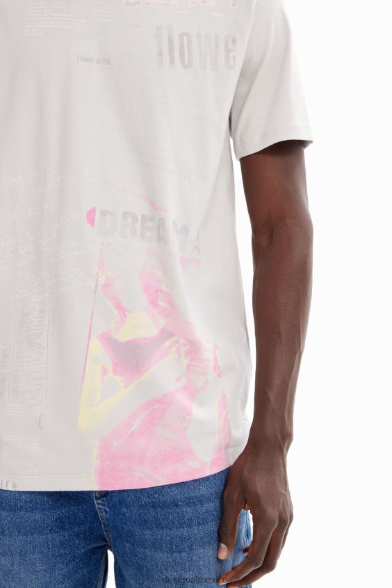 Desigual hombres camiseta de algodón con periódico VZ26R01630 ropa