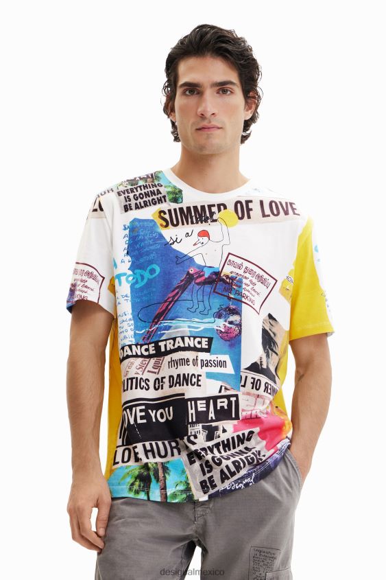Desigual hombres camiseta de manga corta con estampado de periódico VZ26R01517 ropa