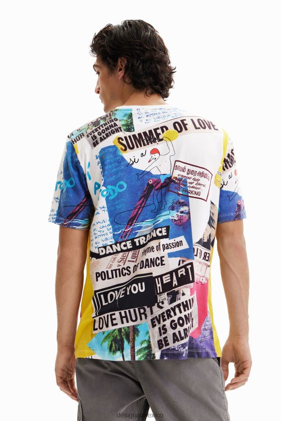 Desigual hombres camiseta de manga corta con estampado de periódico VZ26R01517 ropa
