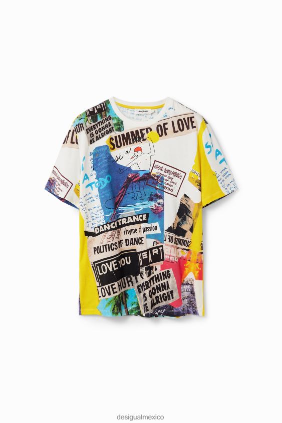 Desigual hombres camiseta de manga corta con estampado de periódico VZ26R01517 ropa