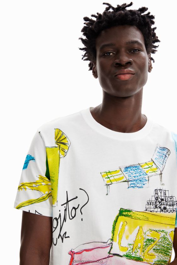 Desigual hombres camiseta de manga corta con ángel VZ26R01604 ropa