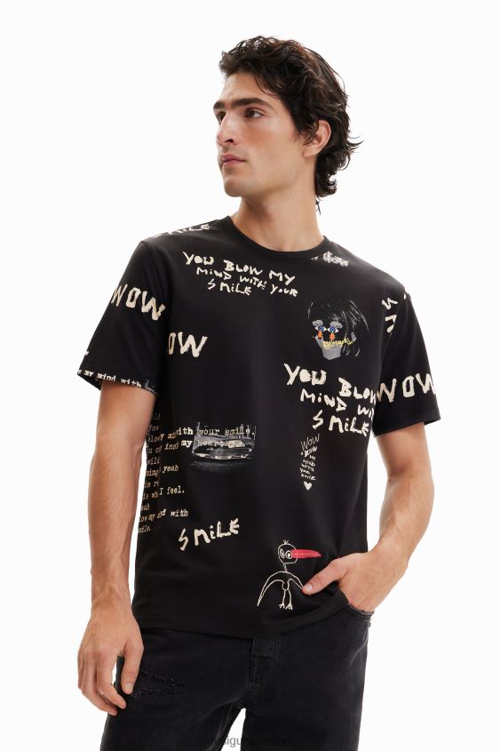 Desigual hombres camiseta de manga corta con texto VZ26R01521 ropa