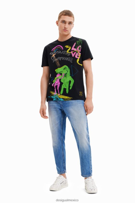 Desigual hombres camiseta manga corta dinosaurio VZ26R01675 ropa