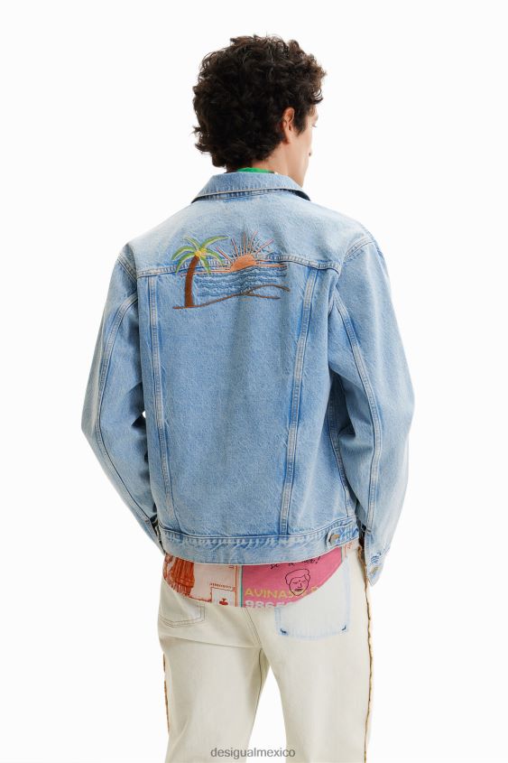 Desigual hombres chaqueta estilo camionero de mezclilla bordada VZ26R01636 ropa