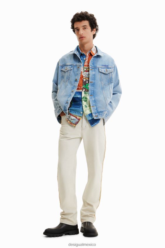 Desigual hombres chaqueta estilo camionero de mezclilla bordada VZ26R01636 ropa