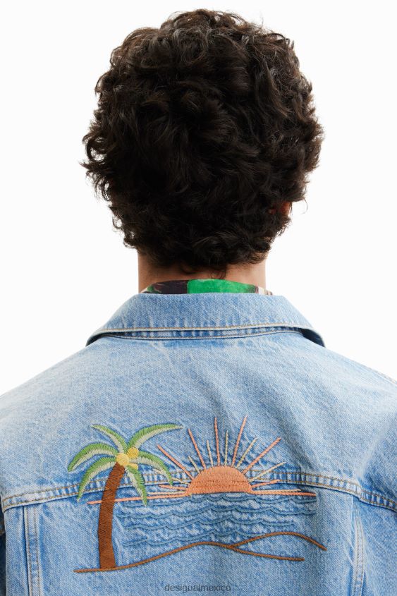 Desigual hombres chaqueta estilo camionero de mezclilla bordada VZ26R01636 ropa