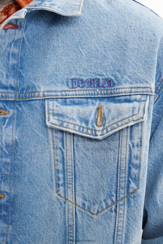 Desigual hombres chaqueta estilo camionero de mezclilla bordada VZ26R01636 ropa