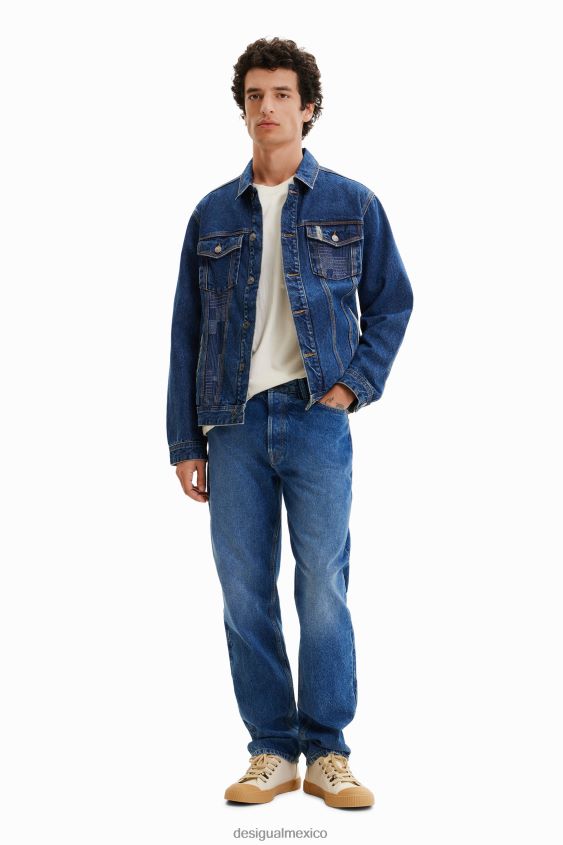 Desigual hombres chaqueta estilo camionero de mezclilla con patchwork VZ26R01603 ropa
